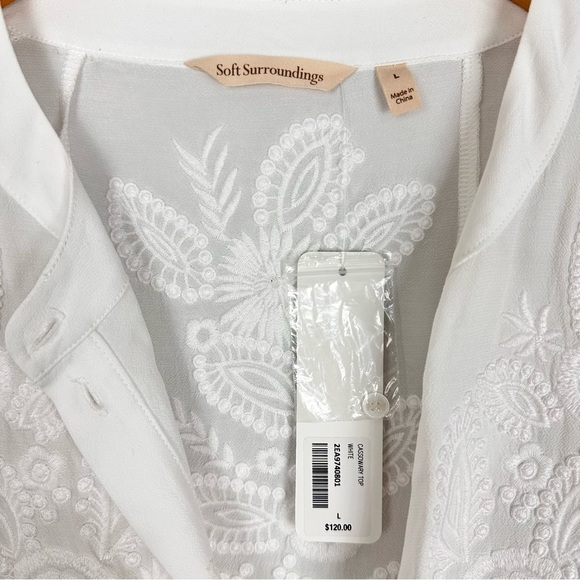 Soft Surroundings Cassowary Embroidered Babydoll Tunic Builtin Tank White Lg NWT - Picture 2 of 11